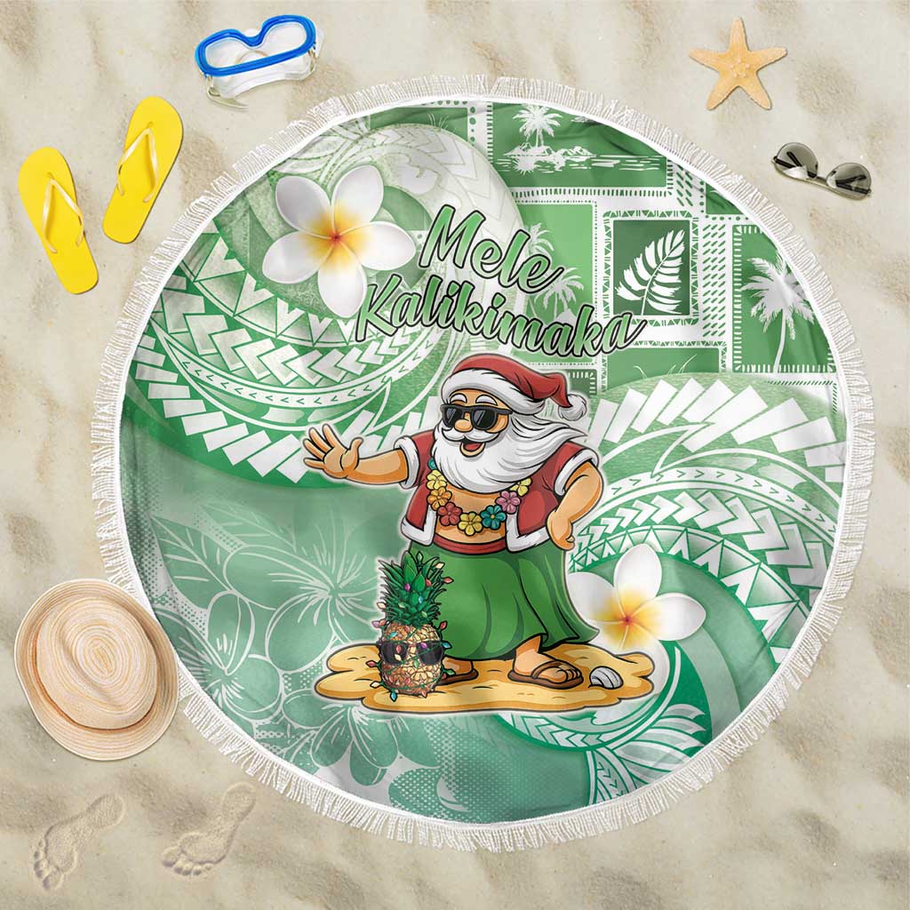 Hawaii Mele Kalikimaka Beach Blanket Hula Santa Retro Style Green LT05 One Size 150cm Green - Polynesian Pride