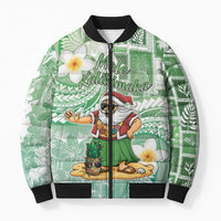 Hawaii Mele Kalikimaka Bomber Puffer Jacket Hula Santa Retro Style Green LT05 Unisex Green - Polynesian Pride
