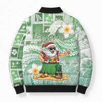 Hawaii Mele Kalikimaka Bomber Puffer Jacket Hula Santa Retro Style Green LT05 - Polynesian Pride