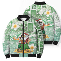 Hawaii Mele Kalikimaka Bomber Puffer Jacket Hula Santa Retro Style Green LT05 - Polynesian Pride