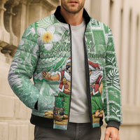 Hawaii Mele Kalikimaka Bomber Puffer Jacket Hula Santa Retro Style Green LT05 - Polynesian Pride