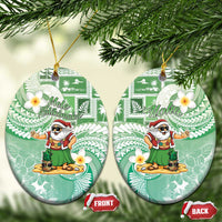 Hawaii Mele Kalikimaka Ceramic Ornament Hula Santa Retro Style Green LT05 Oval Green - Polynesian Pride