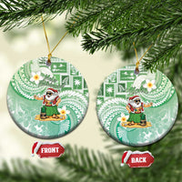 Hawaii Mele Kalikimaka Ceramic Ornament Hula Santa Retro Style Green LT05 Circle Green - Polynesian Pride