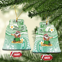 Hawaii Mele Kalikimaka Ceramic Ornament Hula Santa Retro Style Green LT05 Bell Flake Green - Polynesian Pride