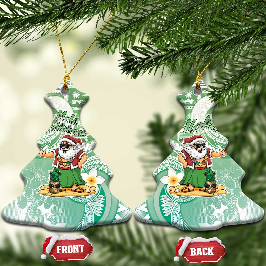 Hawaii Mele Kalikimaka Ceramic Ornament Hula Santa Retro Style Green LT05 Christmas Tree Green - Polynesian Pride