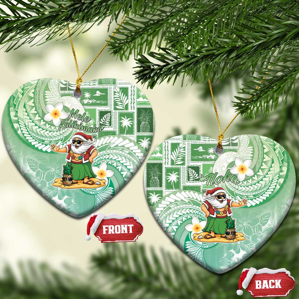 Hawaii Mele Kalikimaka Ceramic Ornament Hula Santa Retro Style Green LT05 Heart Green - Polynesian Pride