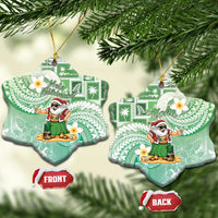 Hawaii Mele Kalikimaka Ceramic Ornament Hula Santa Retro Style Green LT05 Snow Flake Green - Polynesian Pride