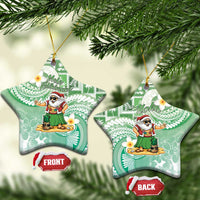 Hawaii Mele Kalikimaka Ceramic Ornament Hula Santa Retro Style Green LT05 Star Green - Polynesian Pride