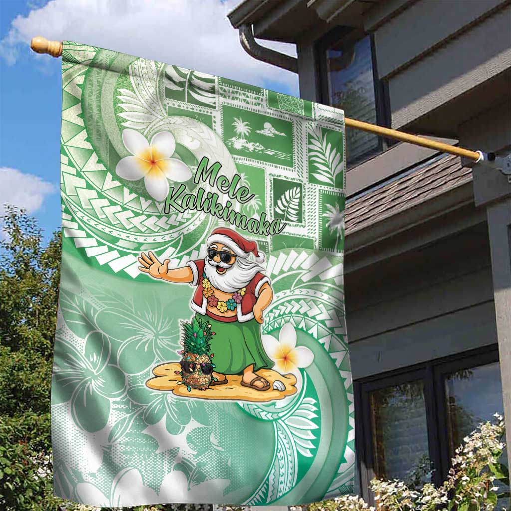 Hawaii Mele Kalikimaka Garden Flag Hula Santa Retro Style Green LT05 - Polynesian Pride