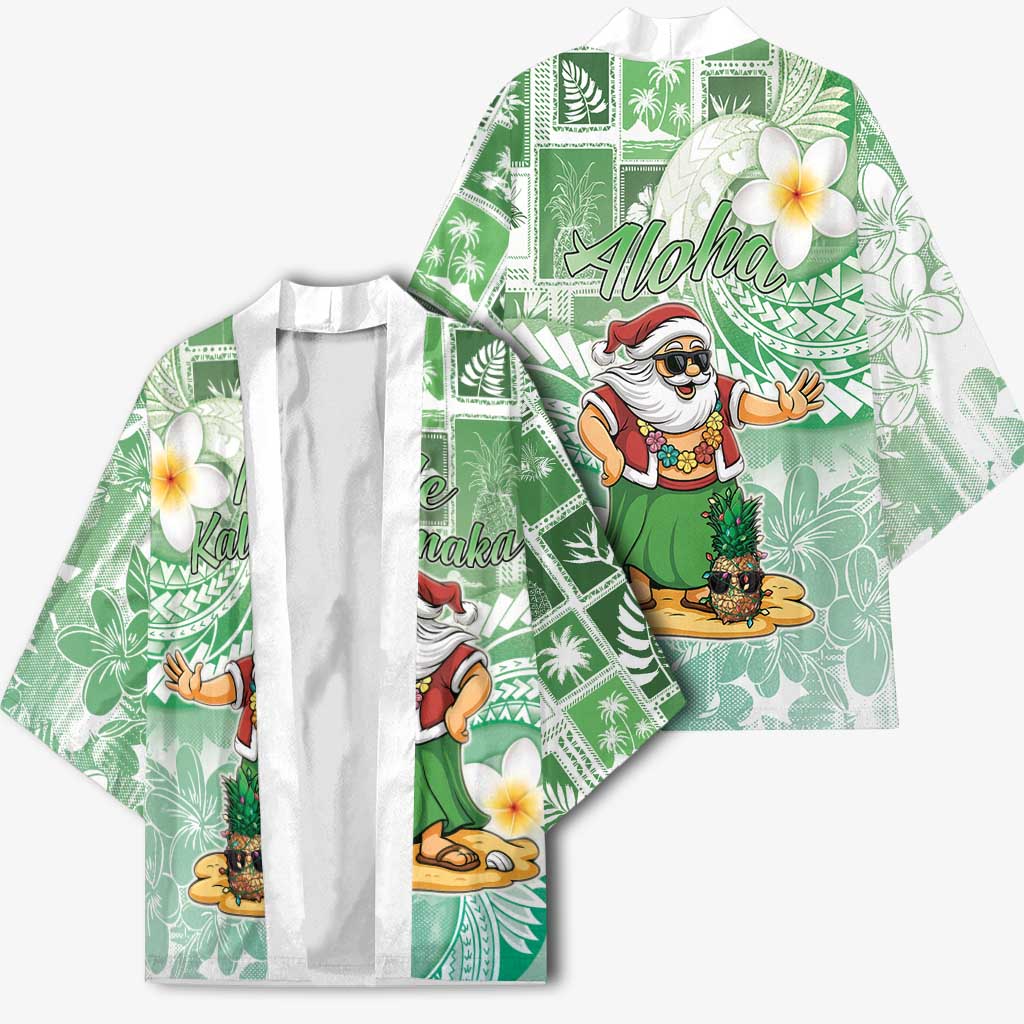 Hawaii Mele Kalikimaka Kimono Hula Santa Retro Style Green LT05 - Polynesian Pride