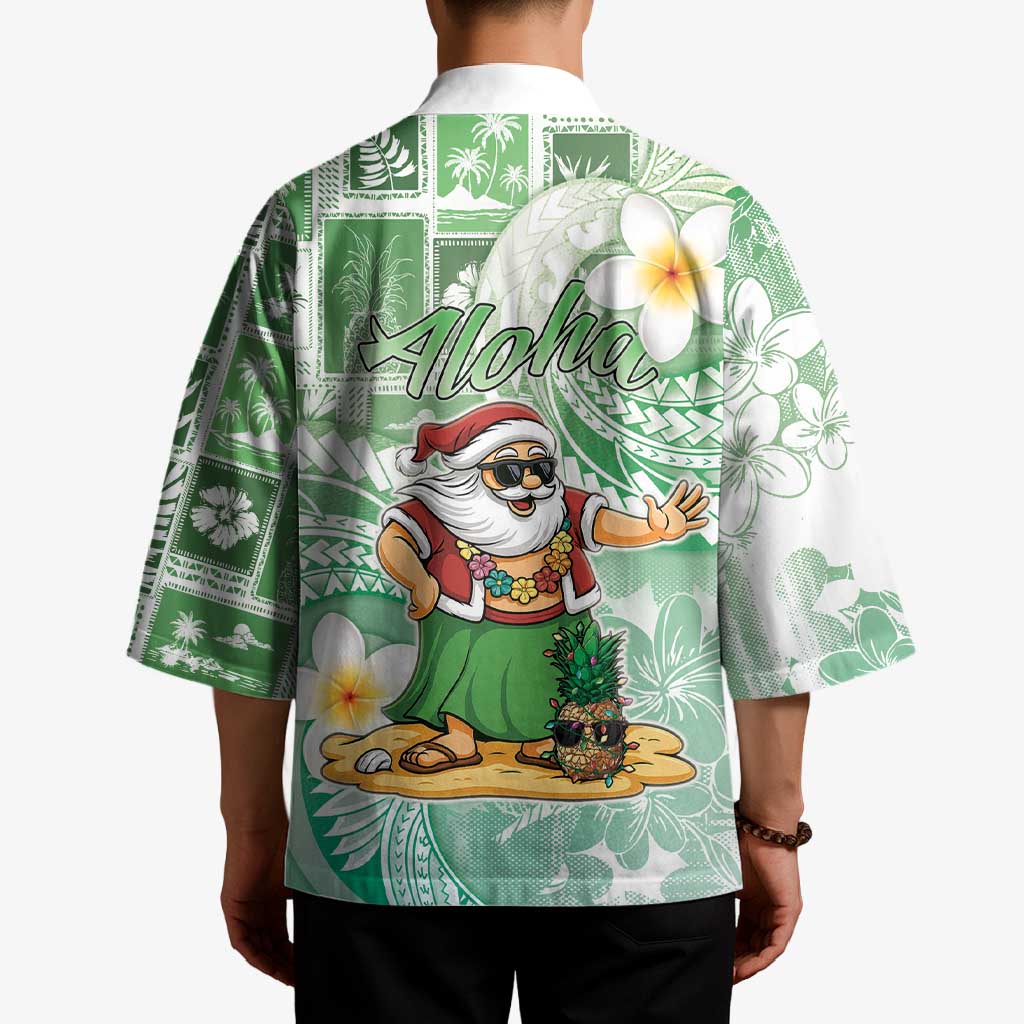 Hawaii Mele Kalikimaka Kimono Hula Santa Retro Style Green LT05 - Polynesian Pride
