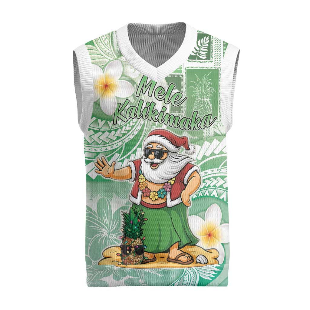 Hawaii Mele Kalikimaka Christmas Knitted V-Neck Vest Hula Santa Retro Style Green LT05 Green - Polynesian Pride