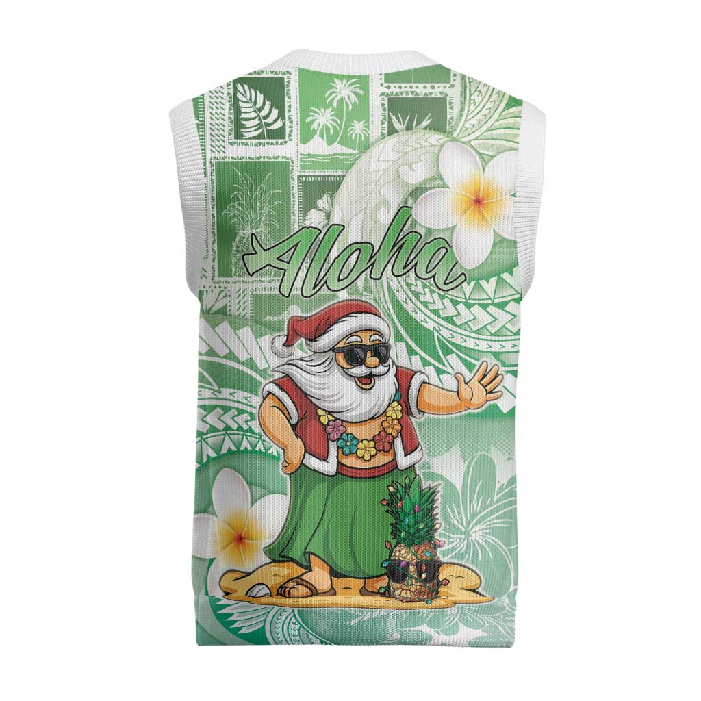 Hawaii Mele Kalikimaka Christmas Knitted V-Neck Vest Hula Santa Retro Style Green LT05 - Polynesian Pride