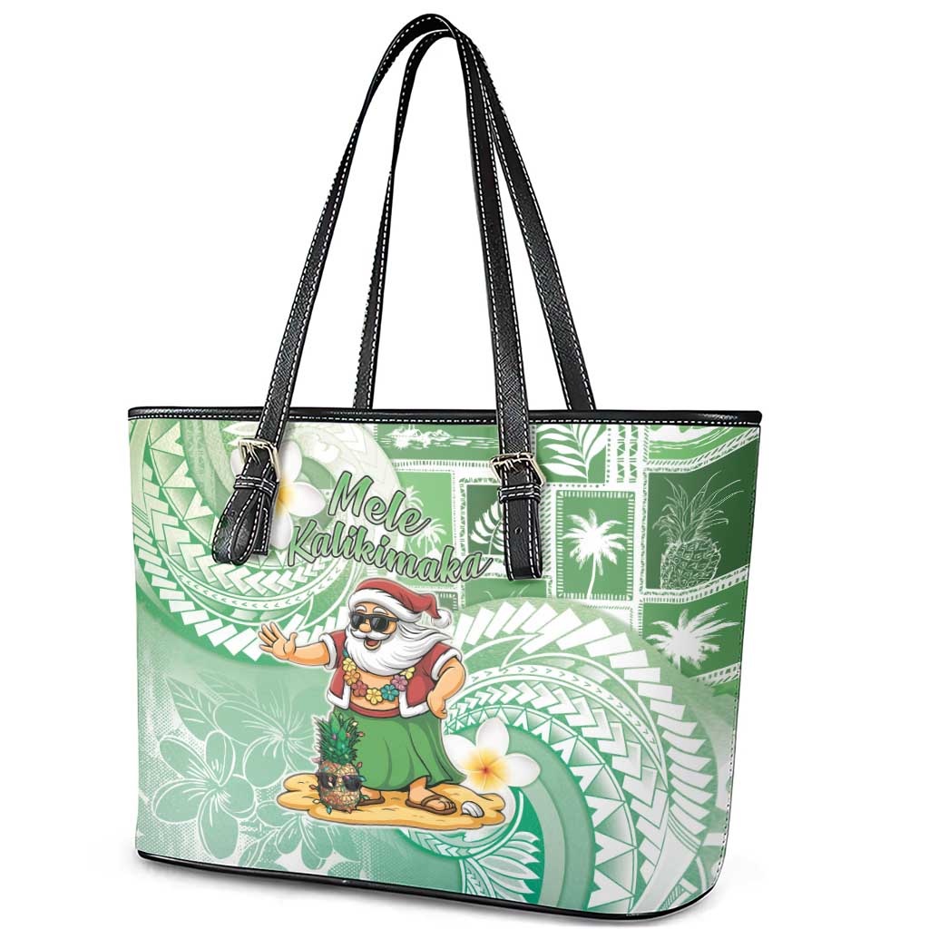 Hawaii Mele Kalikimaka Leather Tote Bag Hula Santa Retro Style Green LT05 - Polynesian Pride