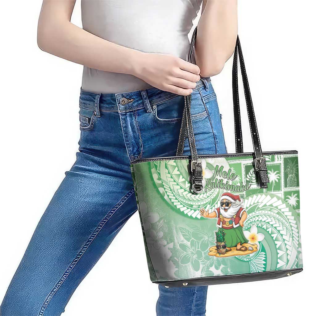 Hawaii Mele Kalikimaka Leather Tote Bag Hula Santa Retro Style Green LT05 - Polynesian Pride