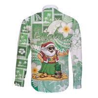 Hawaii Mele Kalikimaka Long Sleeve Button Shirt Hula Santa Retro Style Green LT05 - Polynesian Pride