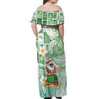 Hawaii Mele Kalikimaka Off Shoulder Maxi Dress Hula Santa Retro Style Green LT05 - Polynesian Pride