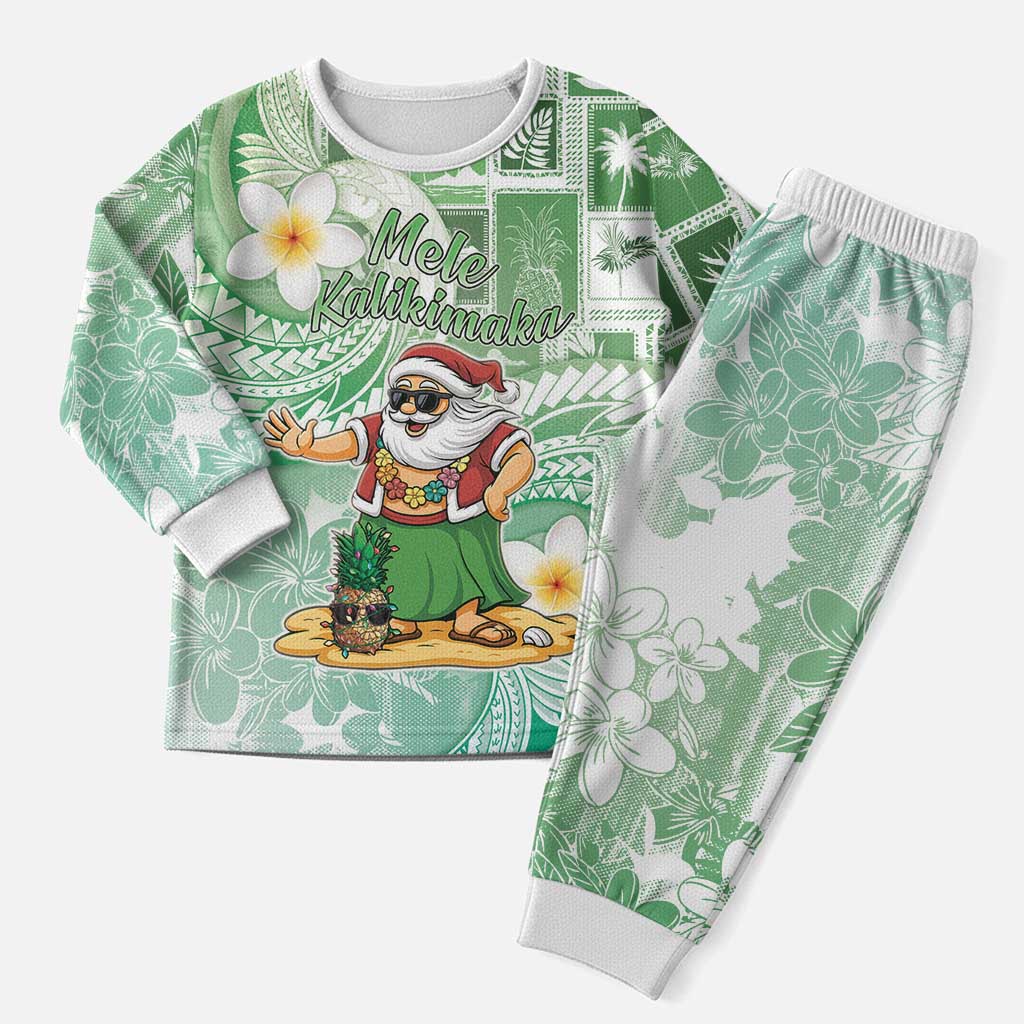 Hawaii Mele Kalikimaka Christmas Pajama Set Hula Santa Retro Style Green LT05 Men Green - Polynesian Pride