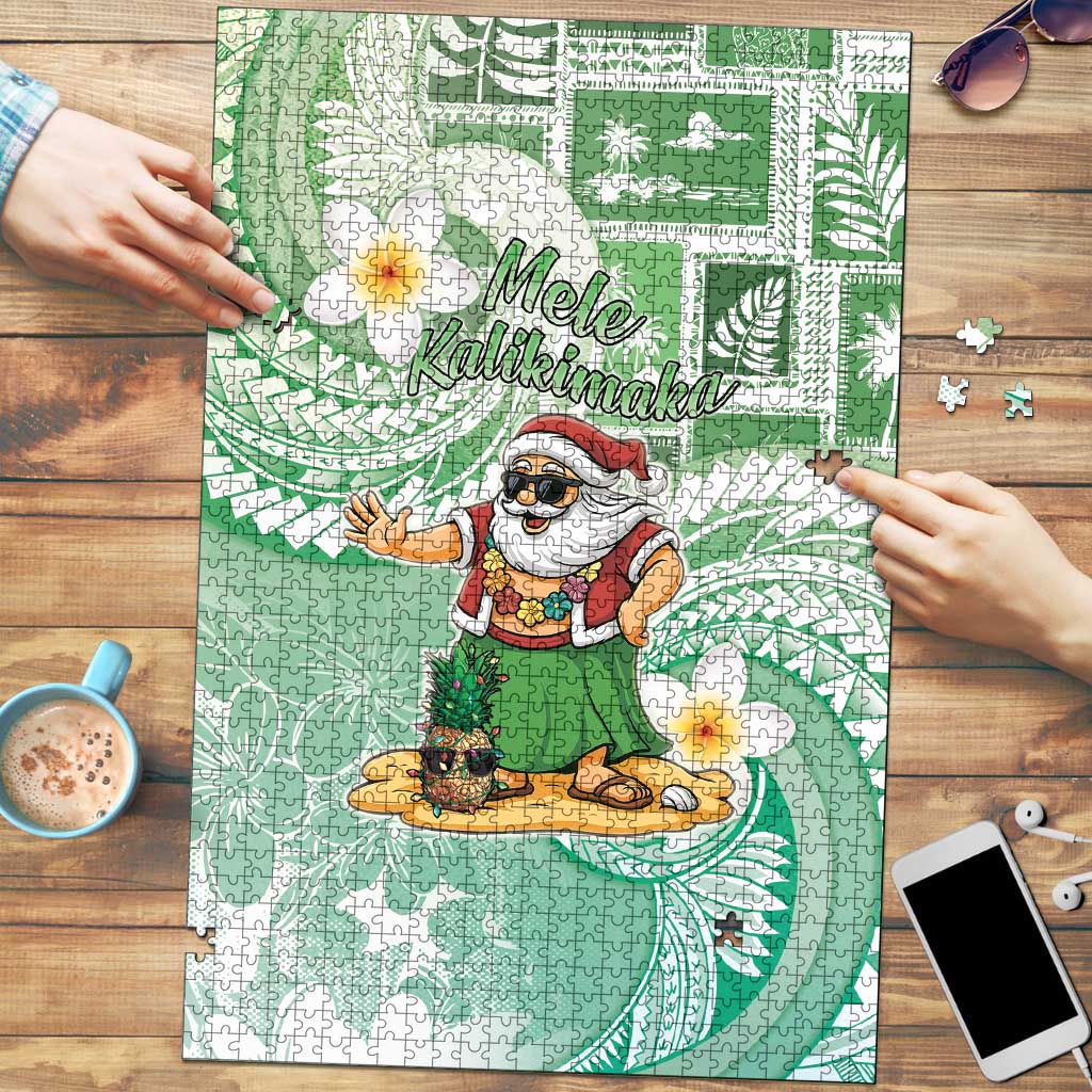 Hawaii Mele Kalikimaka Puzzle Hula Santa Retro Style Green LT05 Green - Polynesian Pride