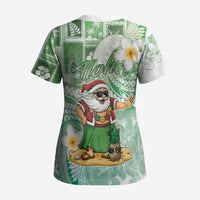 Hawaii Mele Kalikimaka Scrub Top Hula Santa Retro Style Green LT05 - Polynesian Pride