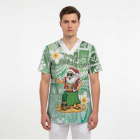 Hawaii Mele Kalikimaka Scrub Top Hula Santa Retro Style Green LT05 - Polynesian Pride
