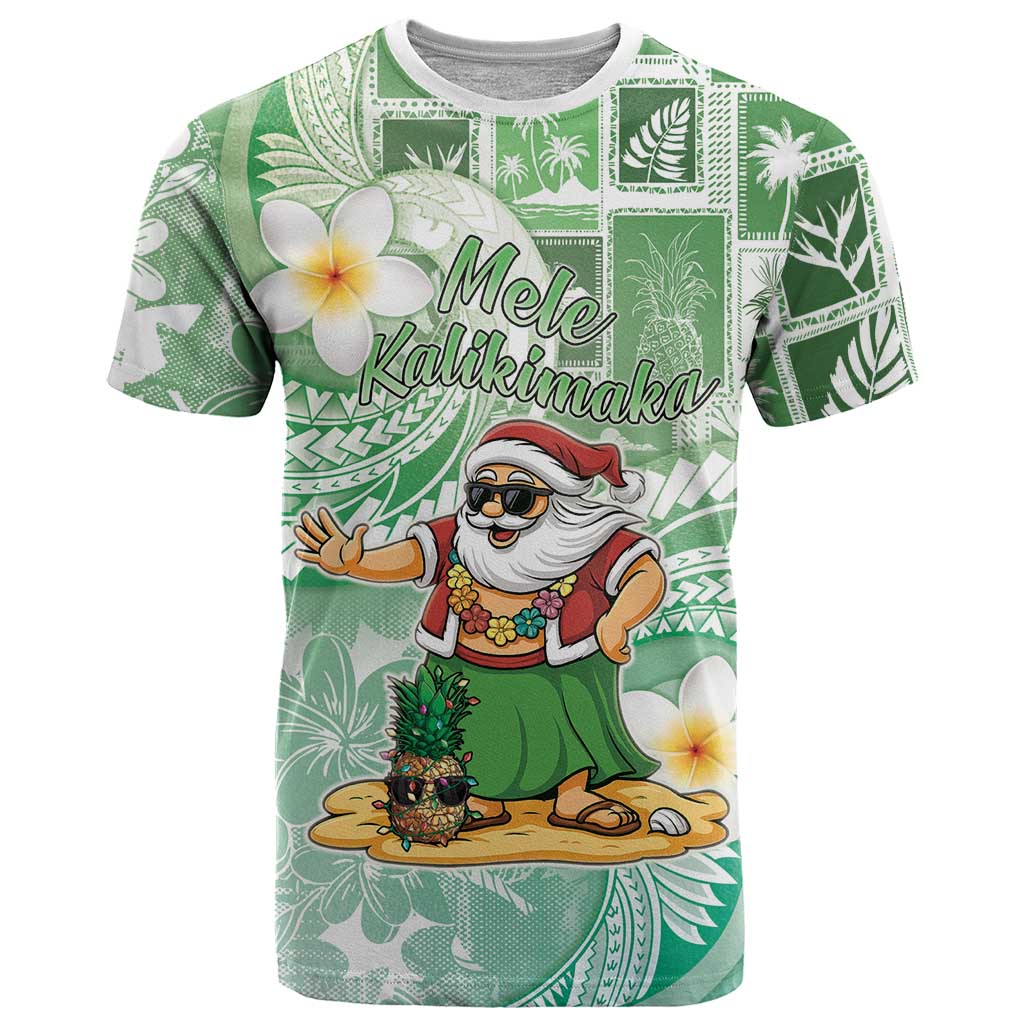 Hawaii Mele Kalikimaka T Shirt Hula Santa Retro Style Green LT05 Green - Polynesian Pride