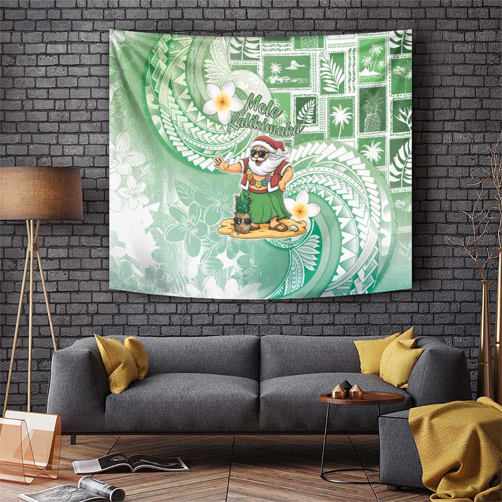 Hawaii Mele Kalikimaka Tapestry Hula Santa Retro Style Green LT05 Green - Polynesian Pride