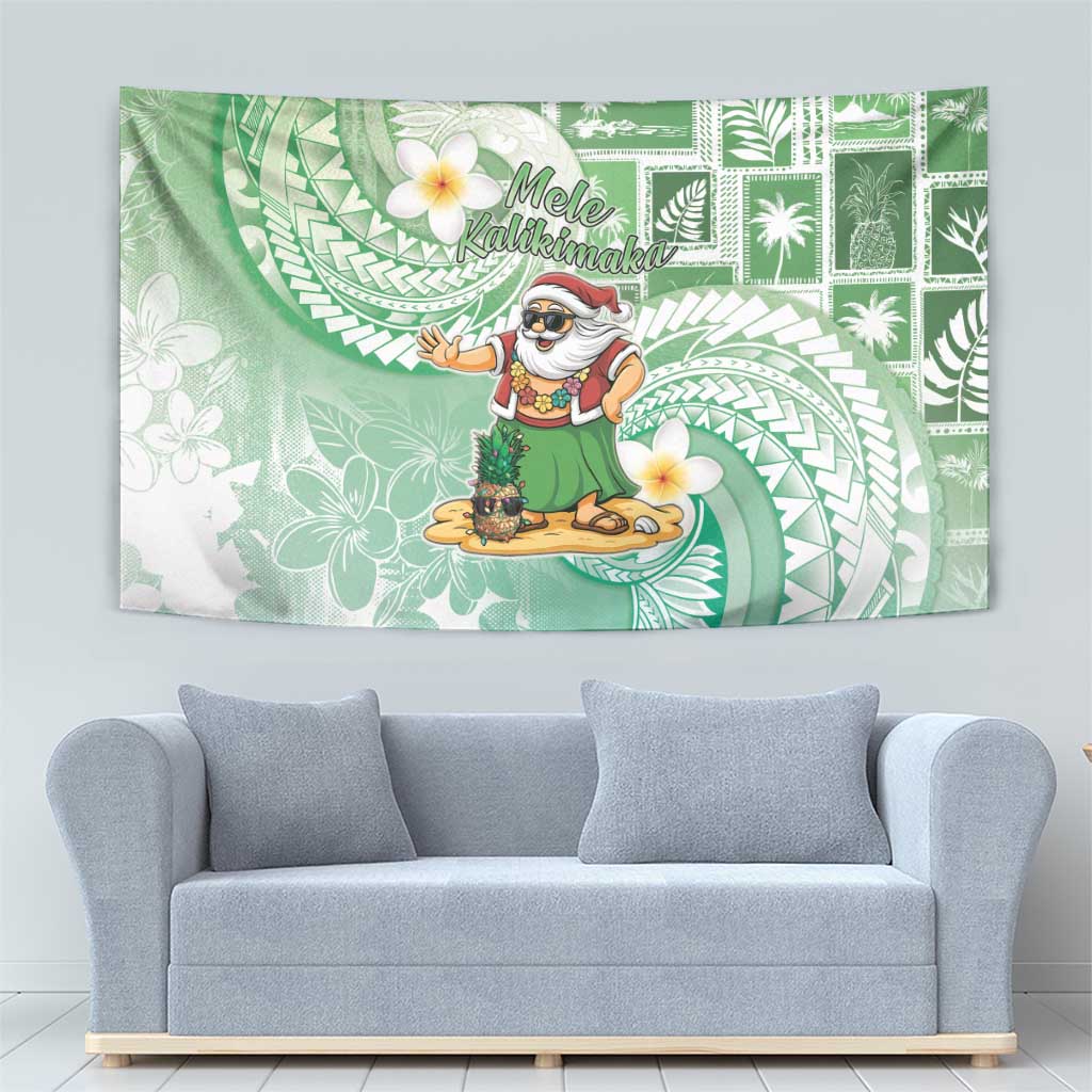 Hawaii Mele Kalikimaka Tapestry Hula Santa Retro Style Green LT05 - Polynesian Pride