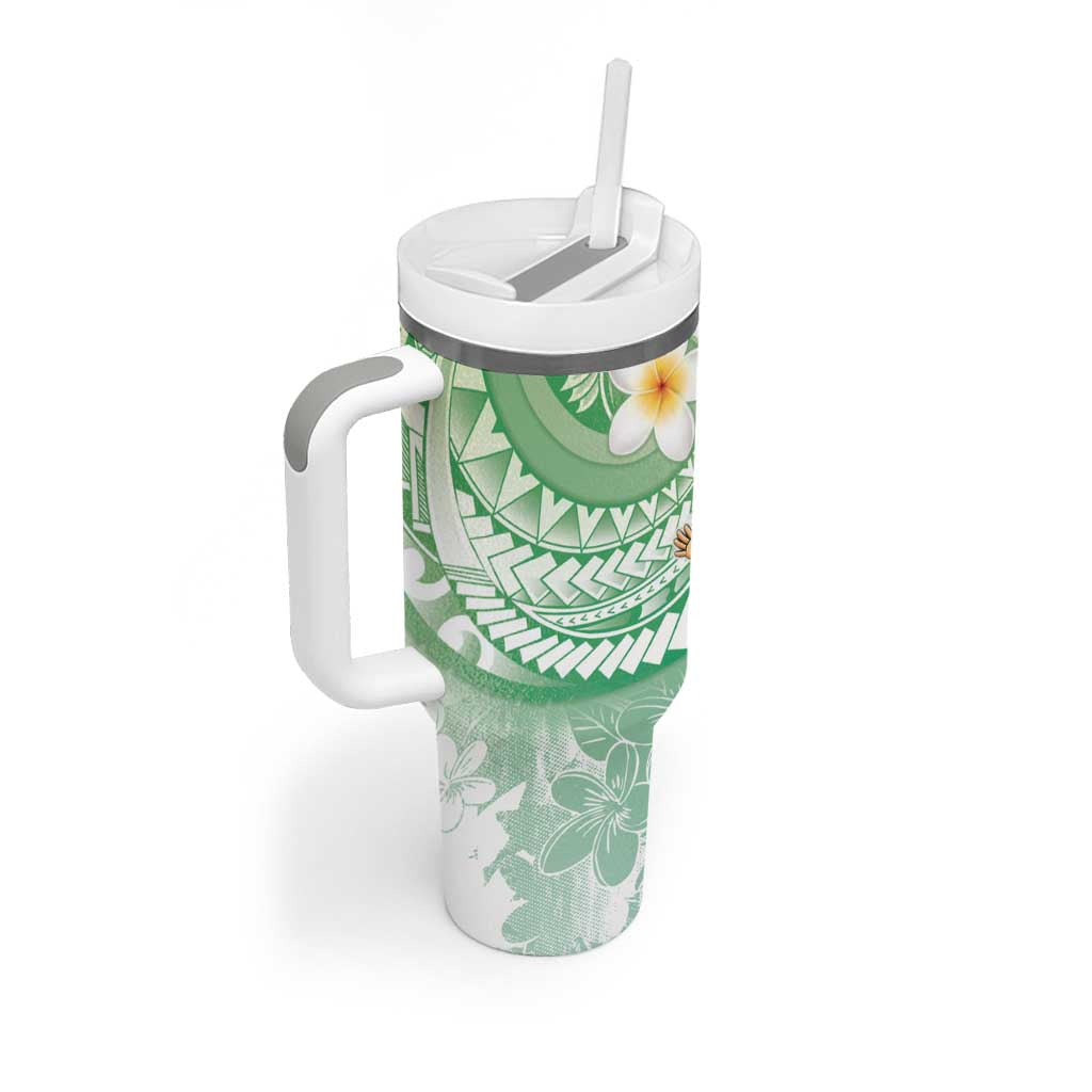 Hawaii Mele Kalikimaka Tumbler With Handle Hula Santa Retro Style Green LT05 - Polynesian Pride