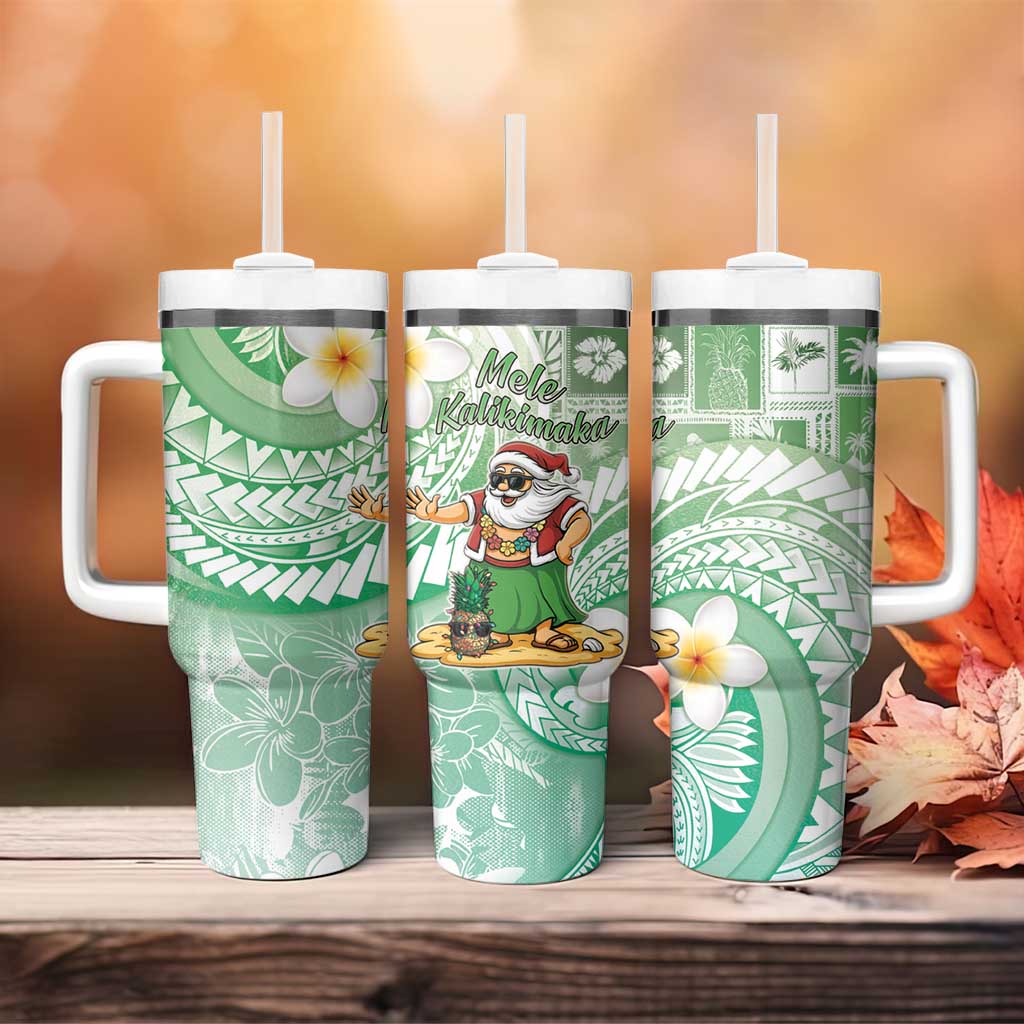 Hawaii Mele Kalikimaka Tumbler With Handle Hula Santa Retro Style Green LT05 - Polynesian Pride