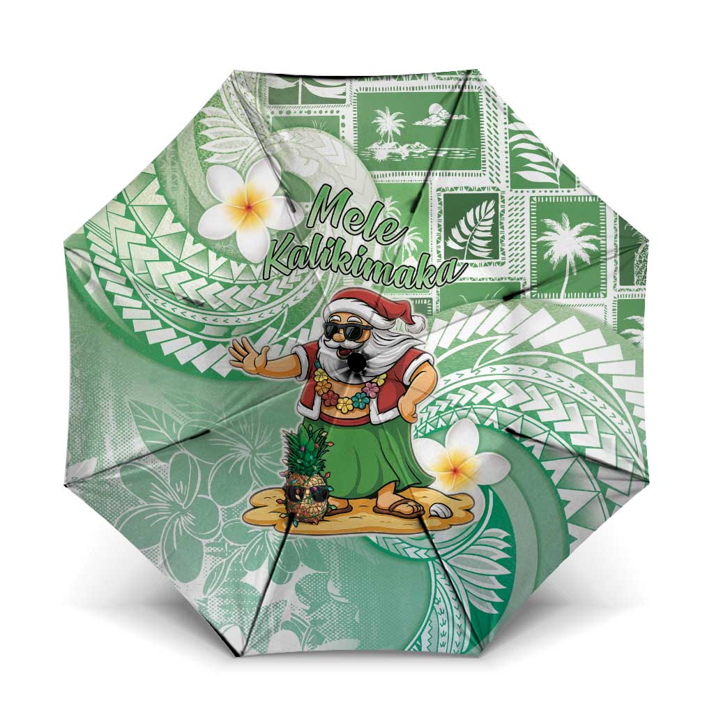 Hawaii Mele Kalikimaka Umbrella Hula Santa Retro Style Green LT05 One Size Folded 11.42 inch Opened Diameter 37.4 inch Green - Polynesian Pride