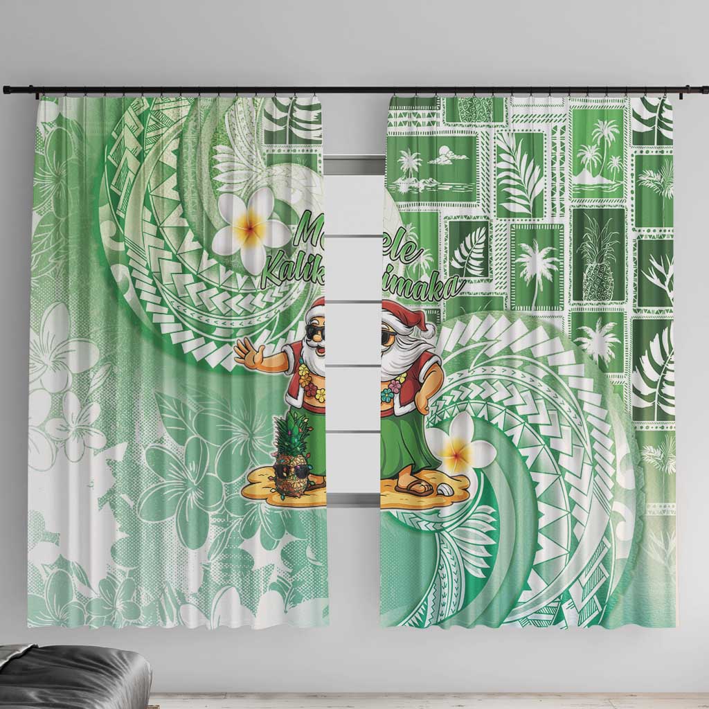 Hawaii Mele Kalikimaka Window Curtain Hula Santa Retro Style Green LT05 With Hooks Green - Polynesian Pride