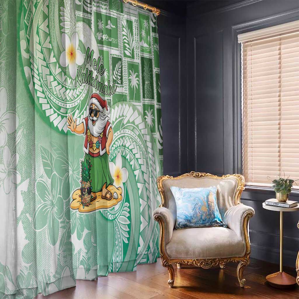 Hawaii Mele Kalikimaka Window Curtain Hula Santa Retro Style Green LT05 - Polynesian Pride