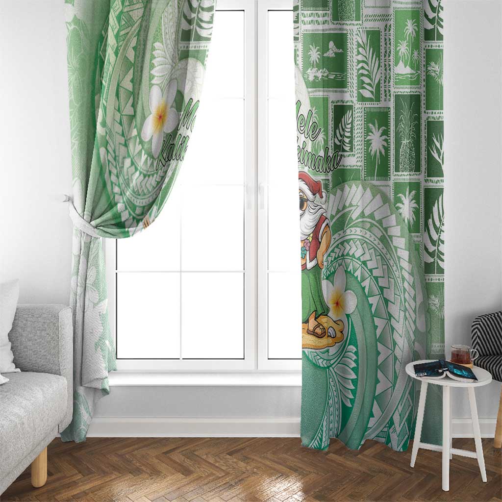 Hawaii Mele Kalikimaka Window Curtain Hula Santa Retro Style Green LT05 - Polynesian Pride
