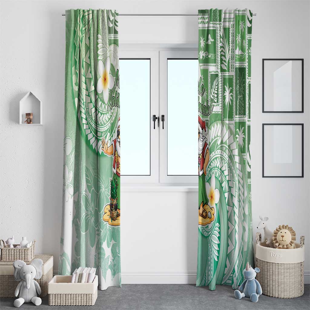Hawaii Mele Kalikimaka Window Curtain Hula Santa Retro Style Green LT05 - Polynesian Pride