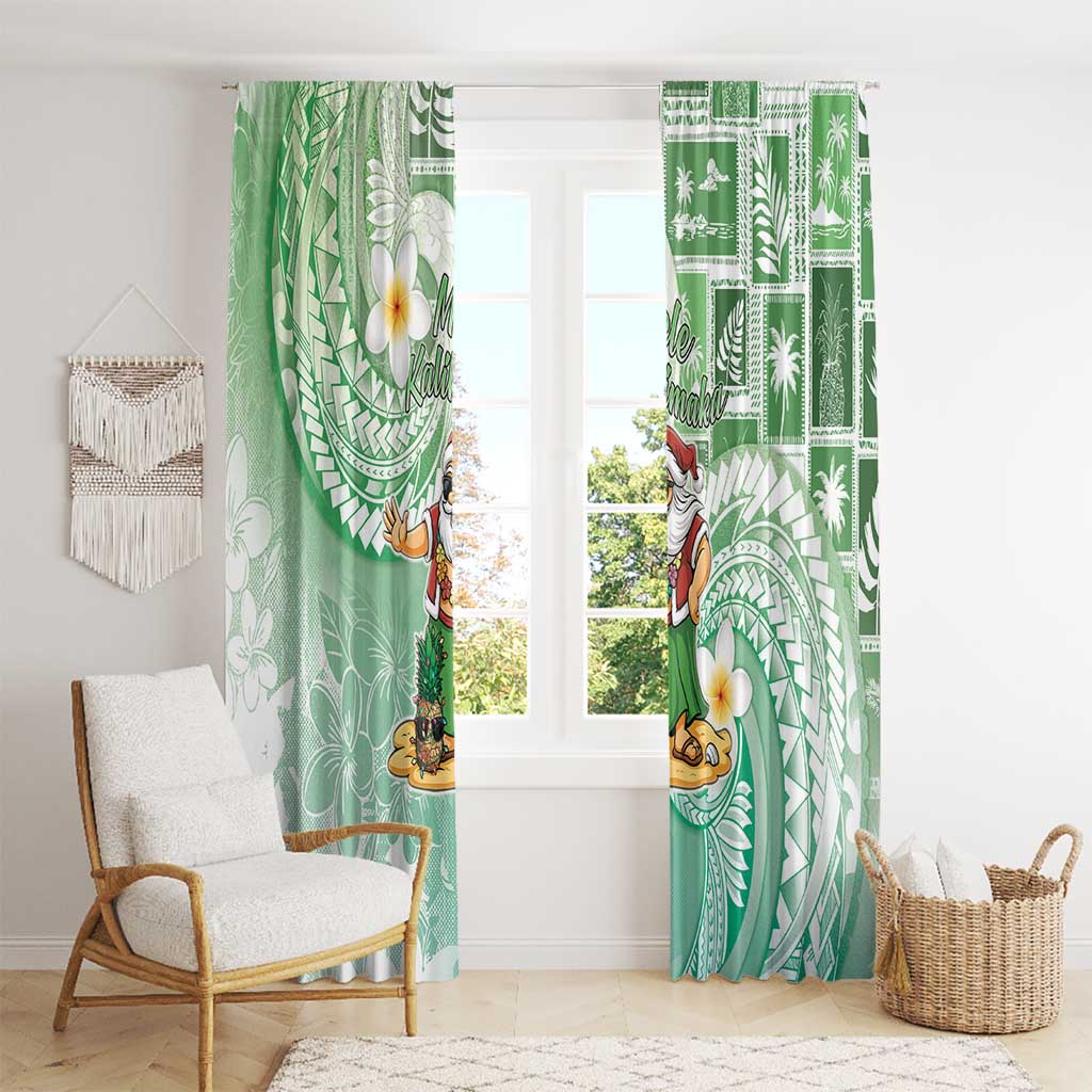 Hawaii Mele Kalikimaka Window Curtain Hula Santa Retro Style Green LT05 - Polynesian Pride