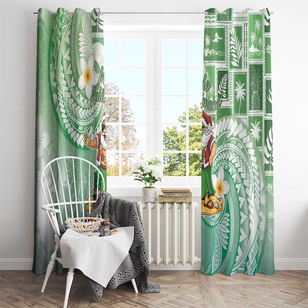Hawaii Mele Kalikimaka Window Curtain Hula Santa Retro Style Green LT05 - Polynesian Pride