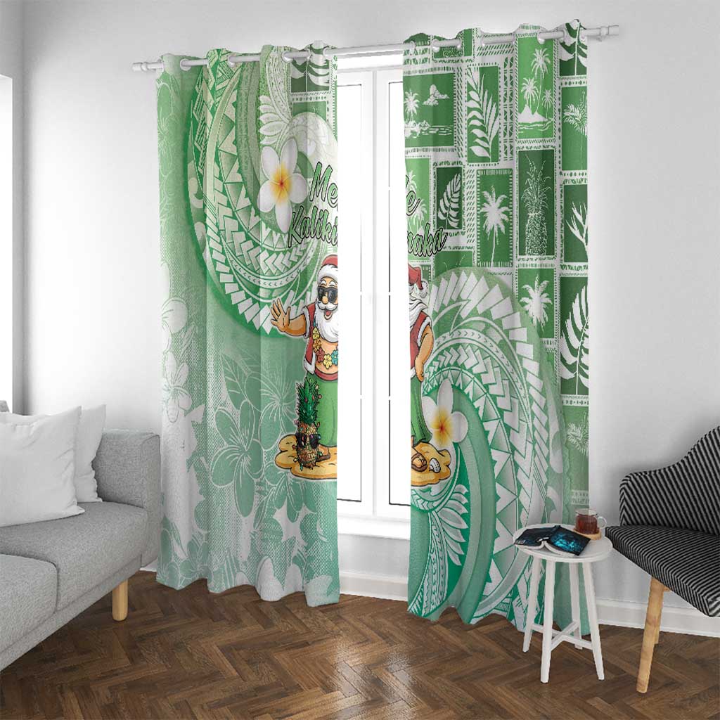 Hawaii Mele Kalikimaka Window Curtain Hula Santa Retro Style Green LT05 With Grommets Green - Polynesian Pride