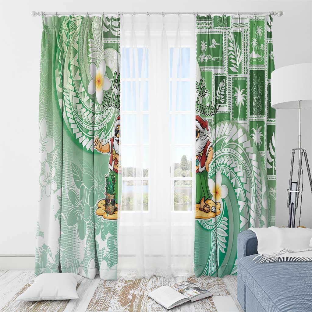 Hawaii Mele Kalikimaka Window Curtain Hula Santa Retro Style Green LT05 - Polynesian Pride