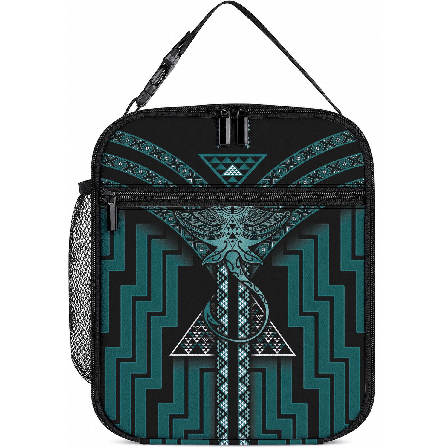 New Zealand Manta Ray Lunch Bag Maori Tukutuku Taniko Motifs Teal