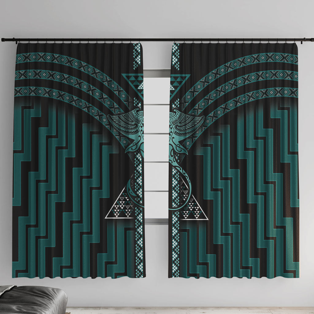 New Zealand Manta Ray Window Curtain Maori Tukutuku Taniko Motifs Teal