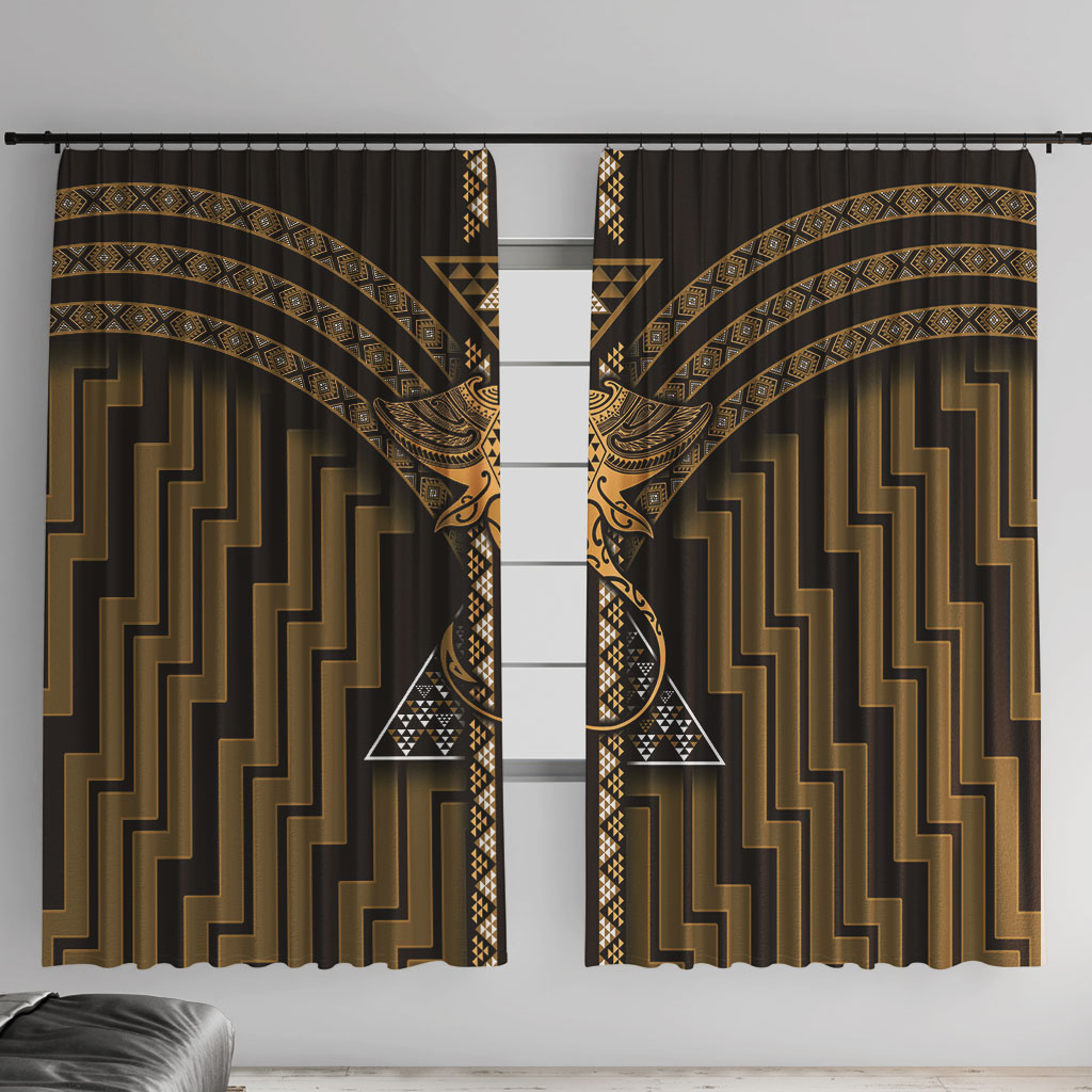 New Zealand Manta Ray Window Curtain Maori Tukutuku Taniko Motifs Gold