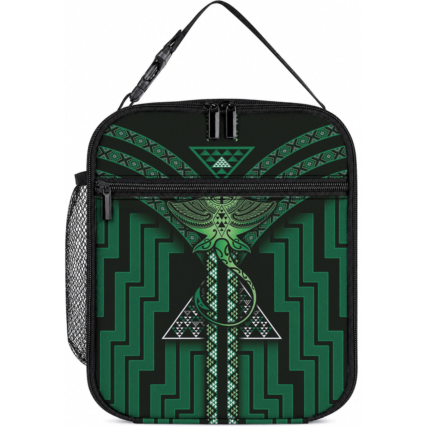 New Zealand Manta Ray Lunch Bag Maori Tukutuku Taniko Motifs Green