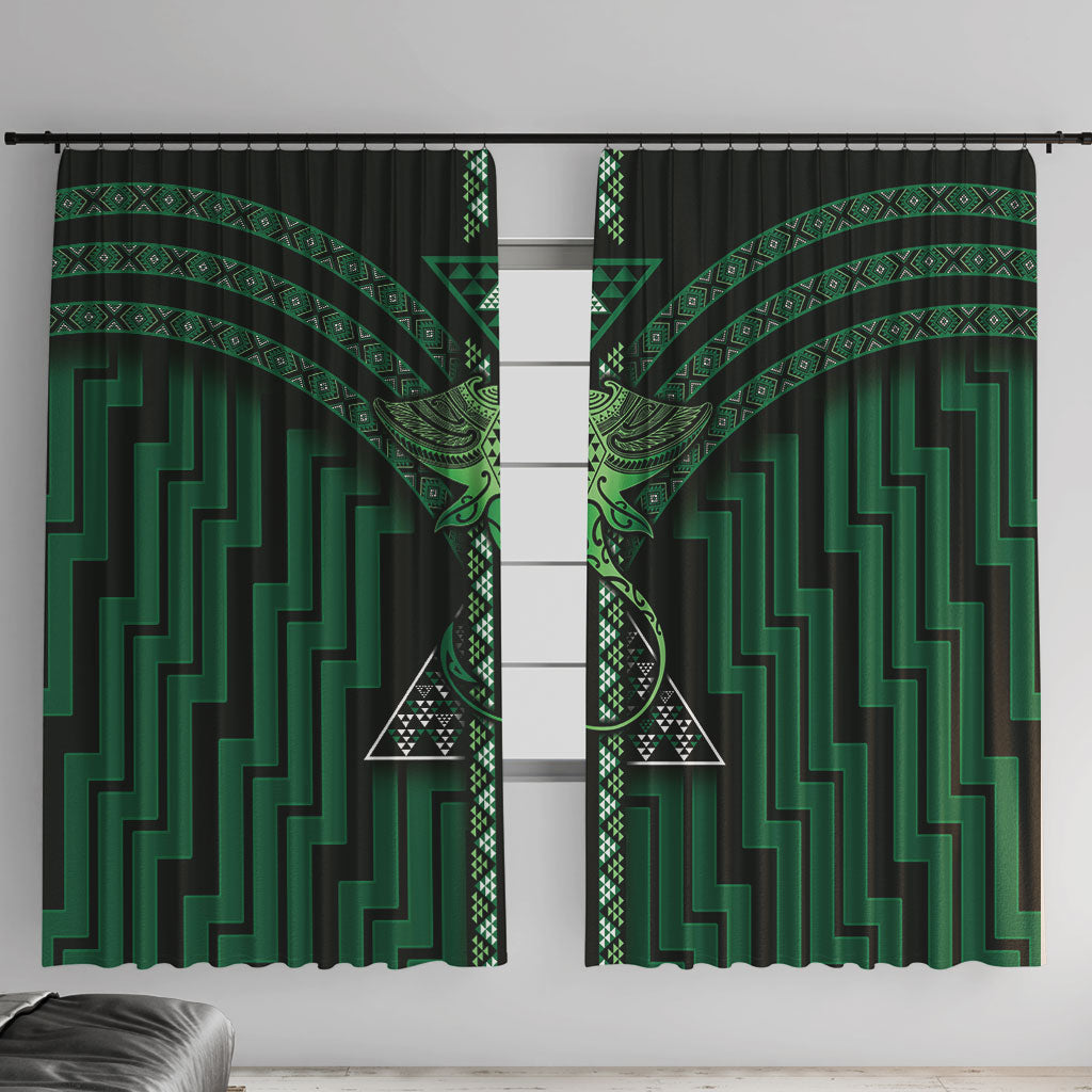 New Zealand Manta Ray Window Curtain Maori Tukutuku Taniko Motifs Green