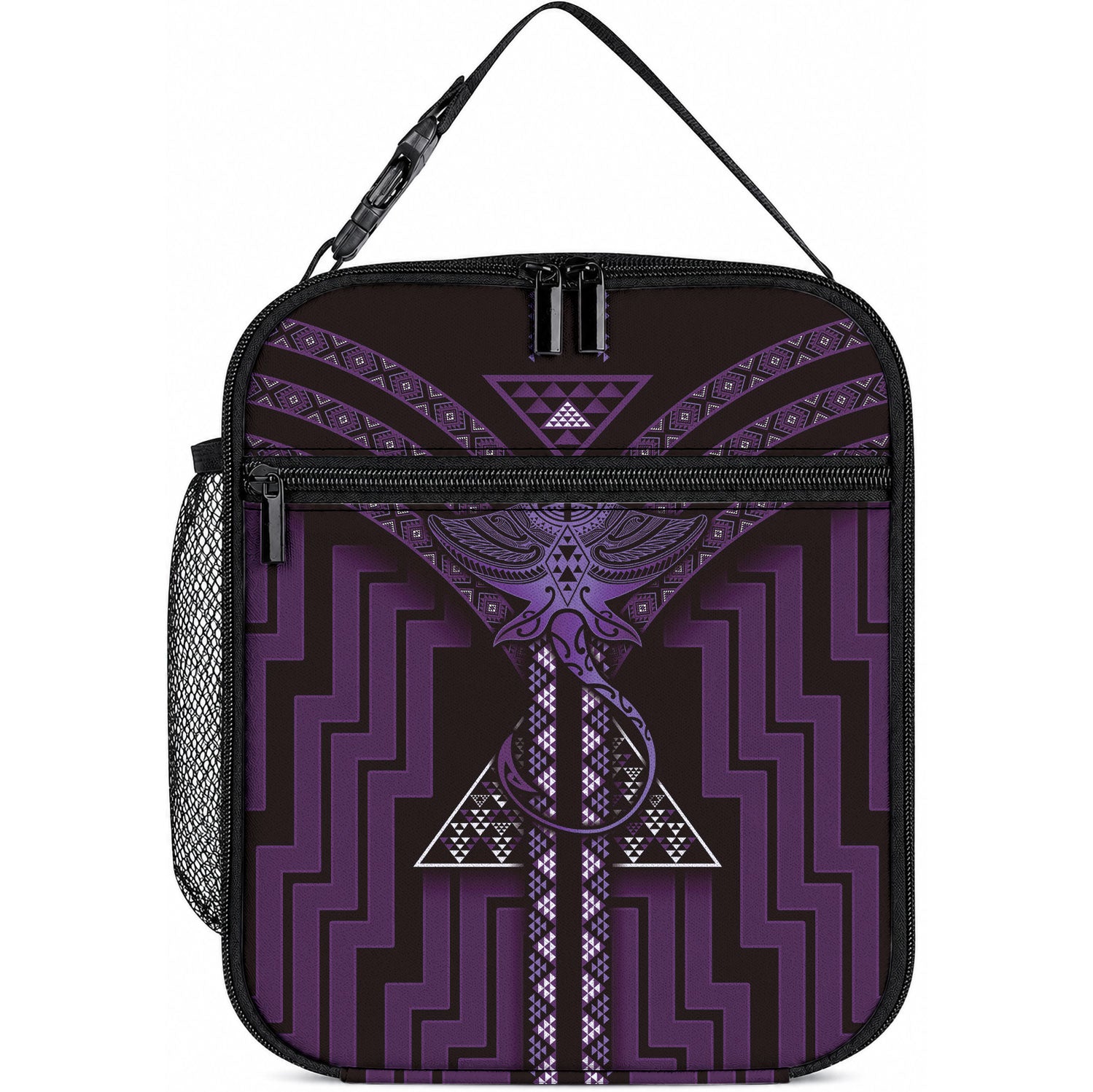 New Zealand Manta Ray Lunch Bag Maori Tukutuku Taniko Motifs Purple