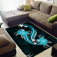Aqua Polynesian Pattern With Tropical Flowers Area Rug LT05 - Polynesian Pride