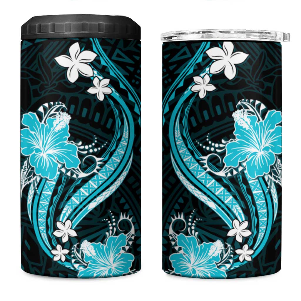 Aqua Polynesian Pattern With Tropical Flowers 4 in 1 Can Cooler Tumbler LT05 One Size: 16 oz Aqua - Polynesian Pride