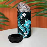Aqua Polynesian Pattern With Tropical Flowers 4 in 1 Can Cooler Tumbler LT05 - Polynesian Pride