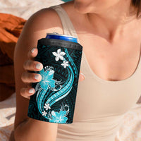 Aqua Polynesian Pattern With Tropical Flowers 4 in 1 Can Cooler Tumbler LT05 - Polynesian Pride