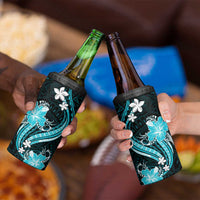 Aqua Polynesian Pattern With Tropical Flowers 4 in 1 Can Cooler Tumbler LT05 - Polynesian Pride
